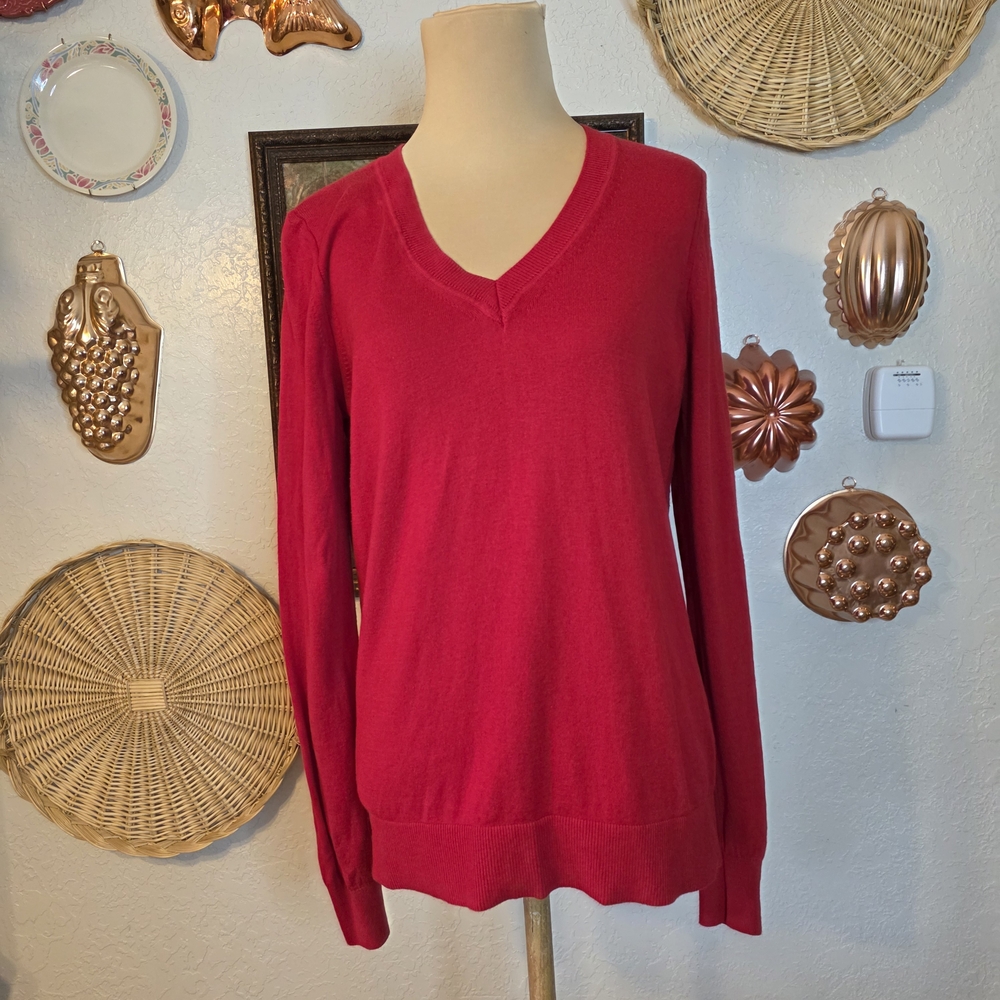 Banana Republic Cozy Red V-Neck Forever Sweater
